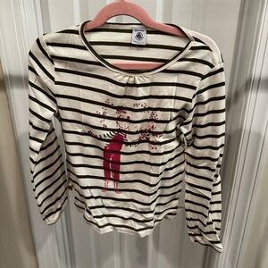 Petit Bateau Black and White Long Sleeve Striped Tee for girls - size: 8 years